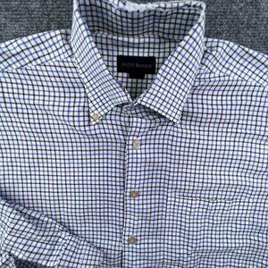 Scott Barber Button Up Shirt Men Large Long Sleeve Blue White Check Cotton **
